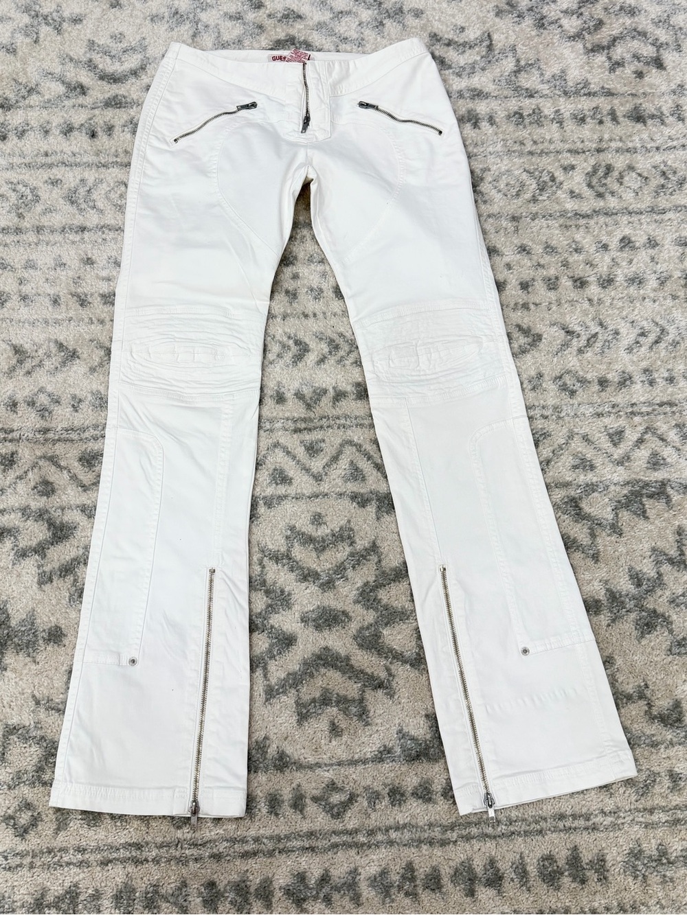 Guess Jeans White Low Rise Y2K Moto Utility Pants 29